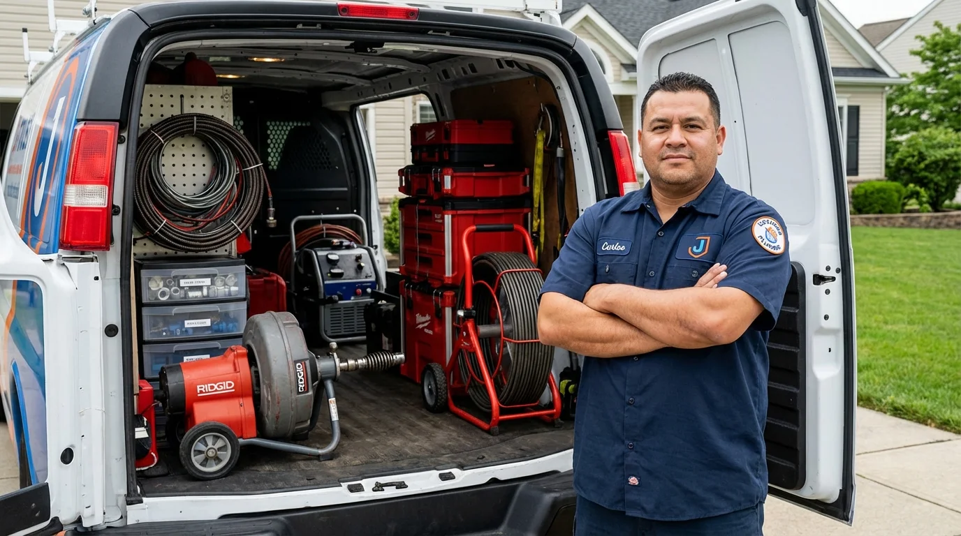 Professional drain cleaning equipment and Johns Plumbing LLC plumber in Streetsboro