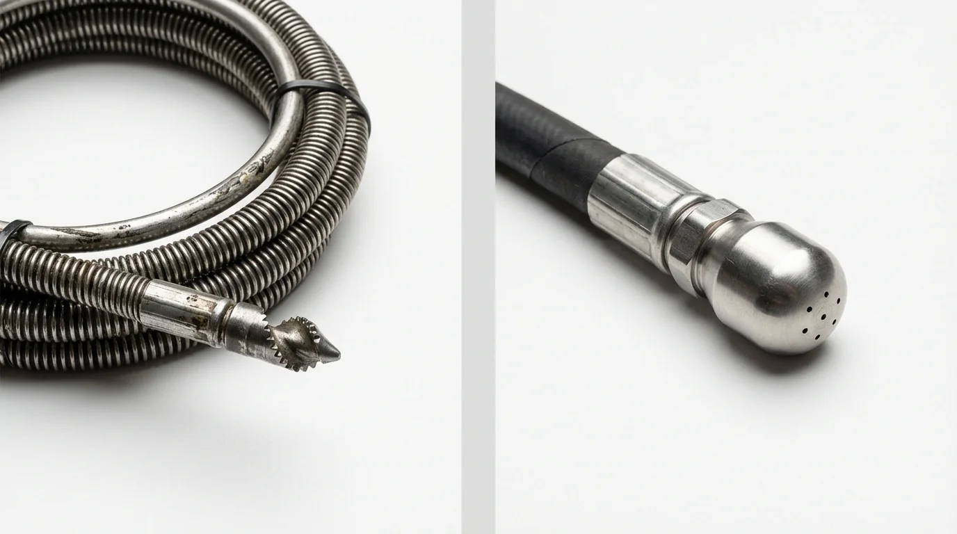 Drain snake cable and hydro jetting nozzle used for drain cleaning in Streetsboro, OH